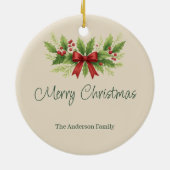 Elegant Holly & Red Bow Christmas - Keramisch Ornament (Achterkant)