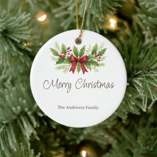 Elegant Holly & Red Bow Christmas - Keramisch Ornament (Boom)