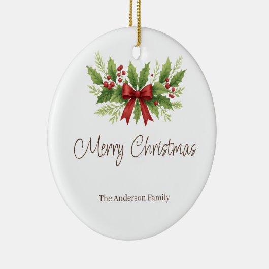 Elegant Holly & Red Bow Christmas -  Keramisch Ornament (Rechts)