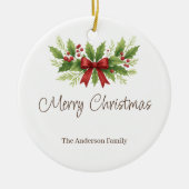 Elegant Holly & Red Bow Christmas - Keramisch Ornament (Voorkant)