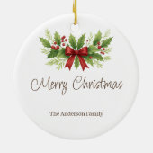Elegant Holly & Red Bow Christmas - Keramisch Ornament (Achterkant)
