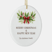 Elegant Holly & Red Bow Christmas -  Keramisch Ornament (Rechts)