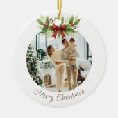 Elegant Holly & Red Bow Christmas - Keramisch Ornament (Voorkant)