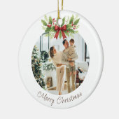 Elegant Holly & Red Bow Christmas - Keramisch Ornament (Links)