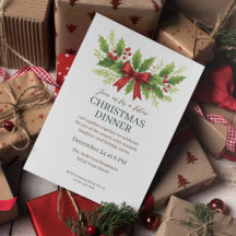 Elegant Holly & Red Bow Kerstdiner -