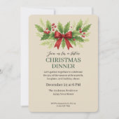 Elegant Holly & Red Bow Kerstdiner - Kaart (Voorkant)