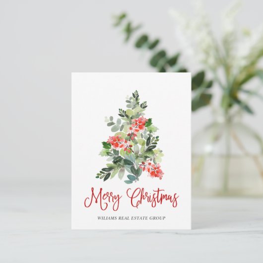 Elegant Holly Tree kerst Corporate Greeting Briefkaart (Staand voorkant)