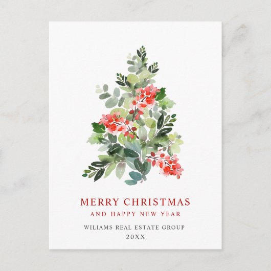 Elegant Holly Tree kerst Corporate Greeting Briefkaart (Voorkant)