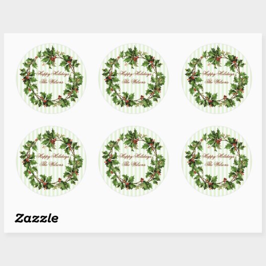 Elegant  Holly Wreath Kerst sticker (Vel)