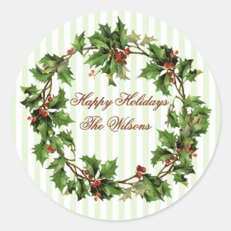 Elegant  Holly Wreath Kerst sticker