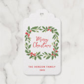 Elegant Holly Wreath Merry Christmas Cadeaulabels (Achterkant)