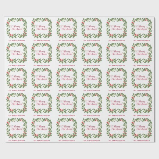 Elegant Holly Wreath Merry Christmas Cadeaupapier (Vlak)