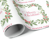 Elegant Holly Wreath Merry Christmas Cadeaupapier (Rol Hoek)