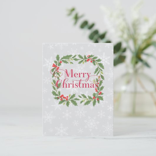 Elegant Holly Wreath Merry Christmas Feestdagenkaart (Staand voorkant)