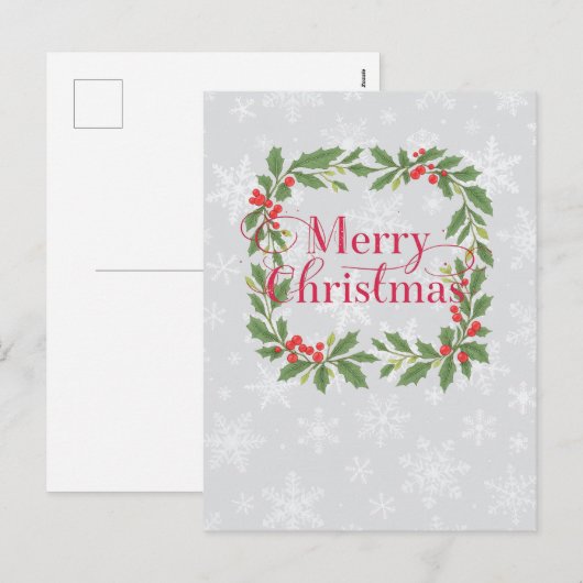 Elegant Holly Wreath Merry Christmas Feestdagenkaart (Voorkant / Achterkant)