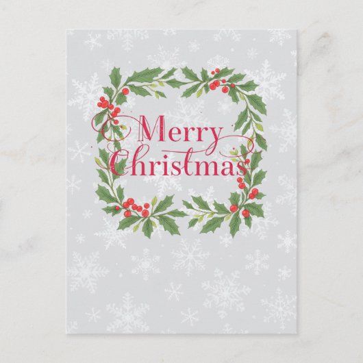 Elegant Holly Wreath Merry Christmas  Feestdagenkaart (Voorkant)