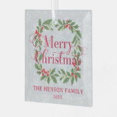 Elegant Holly Wreath Merry Christmas  Glas Ornament (Voorkant links)