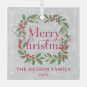 Elegant Holly Wreath Merry Christmas  Glas Ornament (Voorkant)