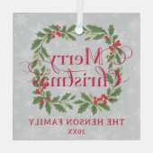 Elegant Holly Wreath Merry Christmas  Glas Ornament (Achterkant)