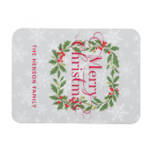 Elegant Holly Wreath Merry Christmas  Magneet (Horizontaal)