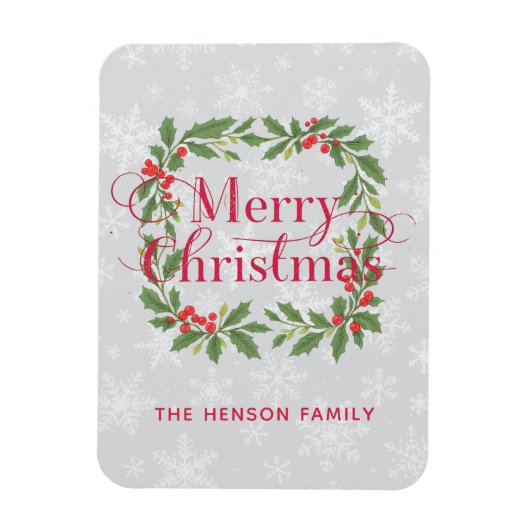 Elegant Holly Wreath Merry Christmas  Magneet (Verticaal)