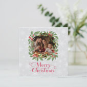 Elegant Holly Wreath Merry Christmas Photo Feestdagenkaart (Staand voorkant)