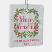 Elegant Holly Wreath Merry Christmas Photo Keramisch Ornament (Rechts)