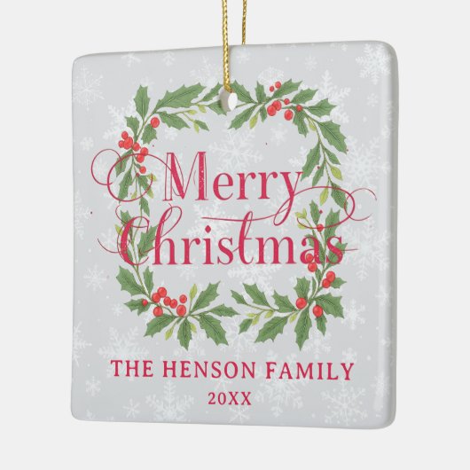 Elegant Holly Wreath Merry Christmas Photo Keramisch Ornament (Links)