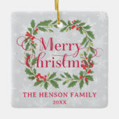 Elegant Holly Wreath Merry Christmas Photo Keramisch Ornament (Voorkant)