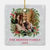 Elegant Holly Wreath Merry Christmas Photo Keramisch Ornament (Achterkant)