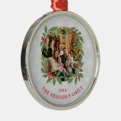 Elegant Holly Wreath Merry Christmas Photo Metalen Ornament (Rechts)