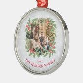 Elegant Holly Wreath Merry Christmas Photo Metalen Ornament (Links)