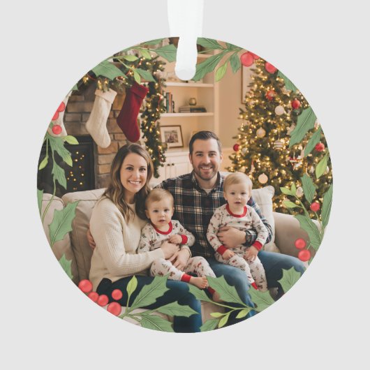 Elegant Holly Wreath Merry Christmas Photo Ornament (achterkant)