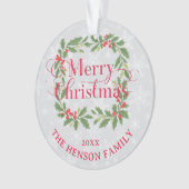 Elegant Holly Wreath Merry Christmas Photo Ornament (voorkant)