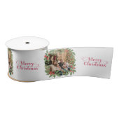 Elegant Holly Wreath Merry Christmas Photo Satijnen Lint (Spoel)