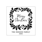 Elegant Holly Wreath Merry Christmas  Rubberstempel (Afrduk)