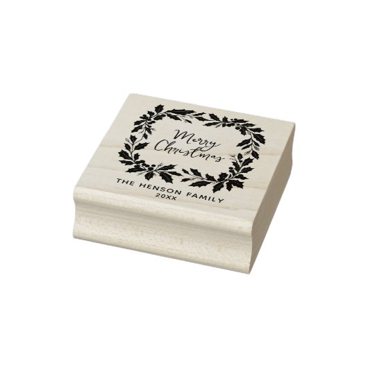 Elegant Holly Wreath Merry Christmas  Rubberstempel (Stempel)