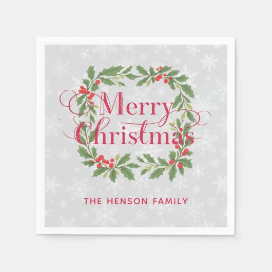 Elegant Holly Wreath Merry Christmas Servet (Voorkant)