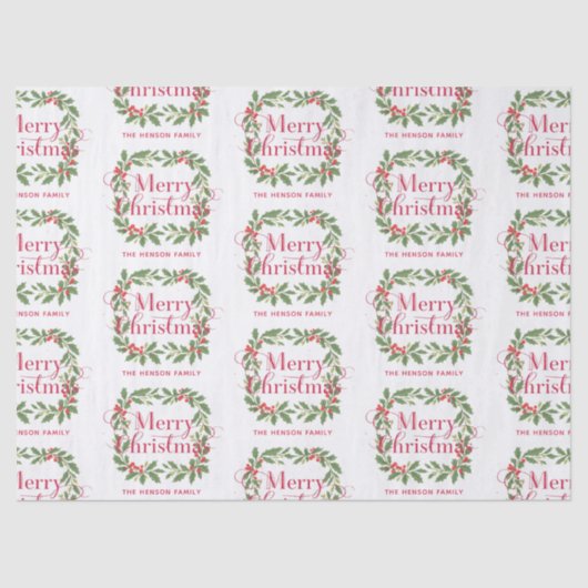 Elegant Holly Wreath Merry Christmas Tissuepapier (Voorkant)