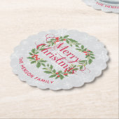 Elegant Holly Wreath Snowflakes Merry Christmas Kartonnen Onderzetters (Gekanteld)