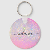 Elegant holografisch glam Glitter Sparkle Roos Gol Sleutelhanger (Voorkant)