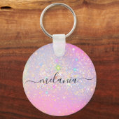 Elegant holografisch glam Glitter Sparkle Roos Gol Sleutelhanger (Voorkant)