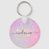 Elegant holografisch glam Glitter Sparkle Roos Gol Sleutelhanger (Achterkant)