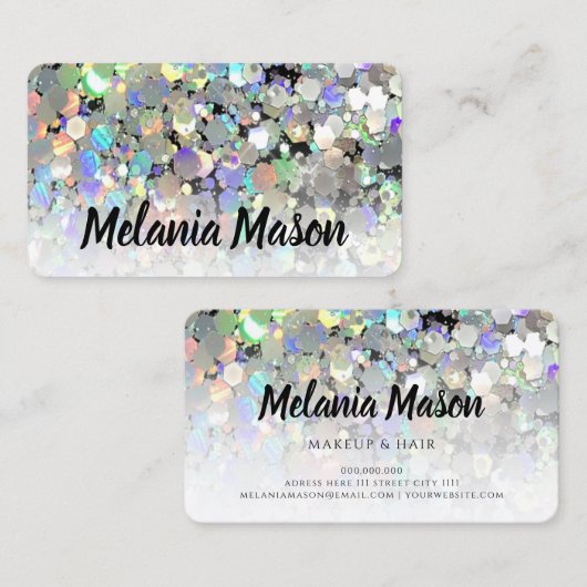 Elegant holografisch glitter Makeup artiest uniek Visitekaartje (Voorkant / Achterkant)