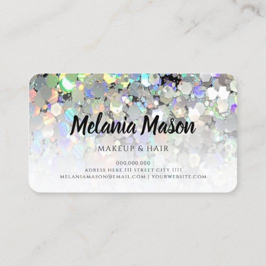 Elegant holografisch glitter Makeup artiest uniek Visitekaartje (Achterkant)