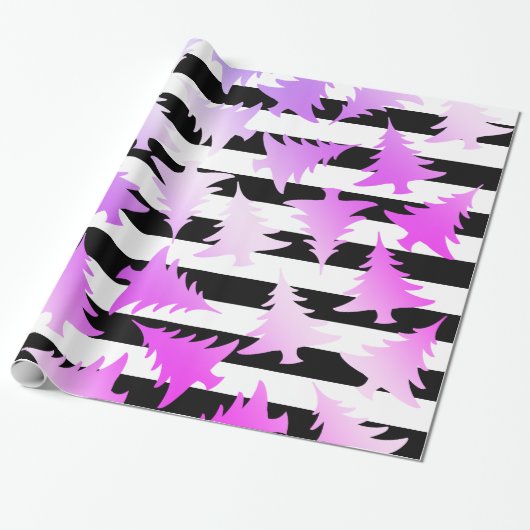 Elegant holografisch kerstboompatroon cadeaupapier (Uitgerold)