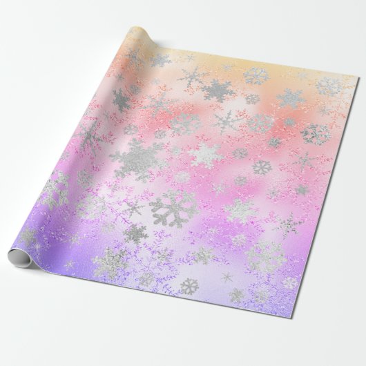 Elegant Holografisch kerstsnowflake-patroon Cadeaupapier (Uitgerold)