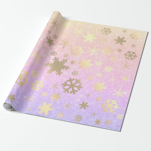 Elegant Holografisch kerstsnowflake-patroon Cadeaupapier (Uitgerold)