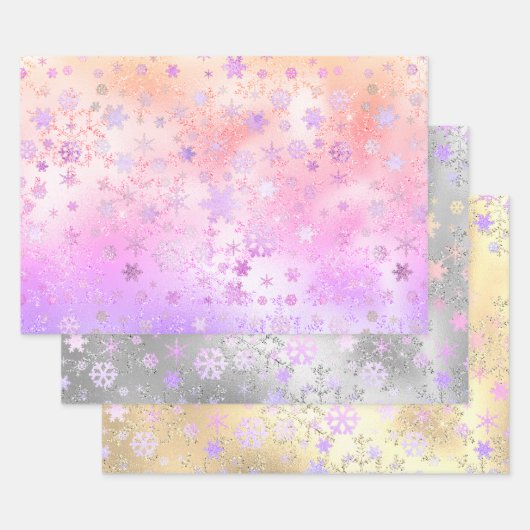 Elegant Holografisch kerstsnowflake-patroon Inpakpapier Vel (Set)