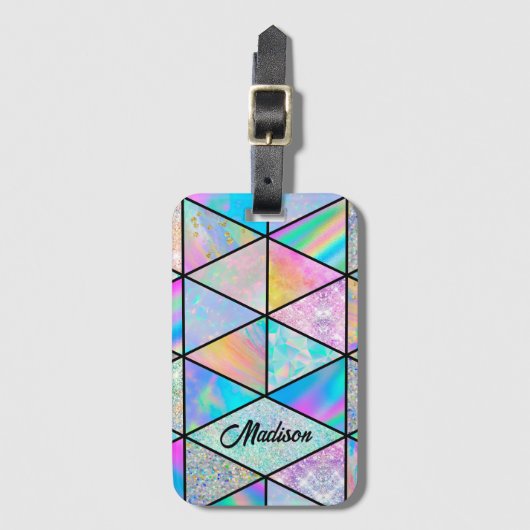 Elegant holografisch kleurrijk schetsboek bagagelabel (Voorkant (verticaal))